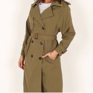 NWT Petal & Pup Olive Green Belted Double Breasted Trench Coat Size XS